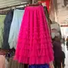 Falda de Malla Patchwork Transfronteriza 2026 Nuevo Estilo de Verano Falda de Longitud Media Falda Larga de Corte A Falda de Tul Abullonada