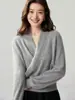 Nueva colección de otoño e invierno: Suéter 100% cachemira pura para mujer, con un cuello en V cruzado estilo francés, un corte holgado y relajado, y un diseño de punto, perfecto como capa base