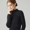 Camisa base feminina de outono e inverno com gola alta e barra franzida para comércio exterior transfronteiriço, top estiloso de manga longa slim fit, suéter premium