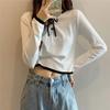 Roupas de Outono Transfronteiriças Nova Camisa Básica de Tricô Cinza Design Feminino Nicho Chique Curta Doce e Picante Top Ins Trbottom