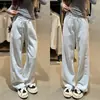 Pantalones Deportivos Lulu Blancos y Grises de Corte Estrecho para Mujer, Nuevo Estilo Otoño/Invierno 2025, Tiro Alto, Adelgazantes, de Pierna Ancha con Forro de Felpa para Figuras Pequeñas