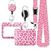 Conjunto de Porta-Crachá 3D Estampa de Leopardo Rosa com Cordão Retrátil Proteção para Crachá de Identificação de Estudante/Trabalho