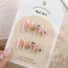 10 Piezas de Parches para Uñas de Fototerapia Flor Dulce Codificados, Uñas Trapezoidales Transpirables Ice, Uñas Portátiles de Mariposa Hechas a Mano