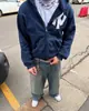 Moletom com Capuz e Zíper Estampado com Logo de Marca Tendência Estilo Americano, Nova Jaqueta Versátil Tendência Casual Solta para Outono e Inverno Streetwear