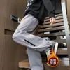 Calças retas funcionais à prova d'água estilo americano para homens, forradas com fleece, modelagem solta, calças casuais com zíper, pretas, versáteis para casais, calças compridas de outono e inverno