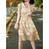Vestido de alta gama de lino y seda con iris, vestido nuevo de lino y seda, vestido de verano para mujer de seda de morera que ciñe la cintura, manga corta