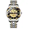 Binbond Binbang Reloj Calado Totalmente Automático Mecánico Luminoso Moda Correa de Acero Hombres Resistente al Agua Reloj de Cuarzo