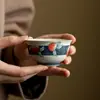 Taza de Té de Cerámica Color Caramelo Vintage Pintada a Mano con Melocotón para Uso Doméstico, Taza de Maestro de Boca Ancha, Taza Única para Set de Té Kung Fu para Beber Té