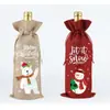 Saco de linho para vinho tinto de Natal, bolsa com cordão de linho para champanhe, bolsa de presente, conjunto de sacolas, atacado, transfronteiriço, novo