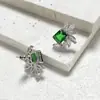 Nuevos Pendientes Exquisitos Pequeños y de Lujo Estilo Coreano con Círculos Cuadrados de Diamante Esmeralda en Forma de Espiga de Trigo, Pendientes de Diseño Creativo