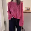 Suéter de Punto Casual Color Rojo Rosa con Cuello Redondo para Mujer Otoño 2026, Nuevo Suave y Elegante Moda Sencillo Adelgazante Top