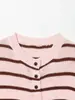 Artículo de moda de alta venta en comercio exterior transfronterizo: suéter tejido ligero de punto para mujer, de corte ajustado, cuello redondo, a rayas, de un solo botón, para el uso diario