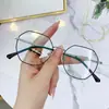 Nuevas Gafas Poligonales Anti Luz Azul para Hombre, Moderno Armazón Octagonal de Metal Lentes Planos, Gafas de Miopía Listas para Estudiantes