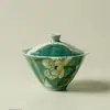 Tetera de Loto Pintada a Mano, Tazón con Tapa Cónica, Juego de Dos Piezas para Taza de Té, Tetera de Cerámica con Esmalte de Cristal de Hielo, Taza de Maestro, Taza de Té, Taza de Degustación