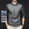 Camisas masculinas com toque de alta qualidade, sem costura, resistentes a rugas, não precisam ser passadas, adequadas para o outono, negócios e uso diário, camisas de manga longa de cor sólida da moda para homens, atacado