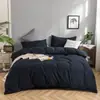 Juego de Cuatro Piezas de Algodón Lavado Cepillado Estilo Lujo Ligero, Sábana y Funda Nórdica de Color Sólido Simple, Juego de Tres Piezas para Estudiantes, Ropa de Cama al por Mayor para Regalo