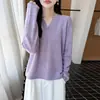 Suéter de punto para mujer 100% lana pura con borde rizado y cuello en V, Nuevo diseño de jacquard hueco Otoño/Invierno Suéter de manga larga