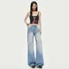 Jeans Flare Novo Estilo Verão Desgastado para Mulheres, Emagrecimento e Alongamento, Caimento Solto, Calças Bootcut Versáteis de Cor Clara para Mulheres