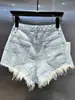 Shorts de Mezclilla Retro Irregulares Desgastados Azul Claro para Mujer, Verano Sexy de Cintura Baja Pierna Ancha Rectos Hot Pants