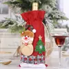 Capuz novas decorações de Natal linho neve desenho animado cordão conjunto de garrafa de vinho xadrez boneca bolsa de garrafa de vinho atacado
