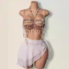 AYJ Moda europea y americana transfronteriza para mujer, nueva, con bloques de color, cadena de perlas y gemas, camisola sexy, cadena de cuello halter para chica popular
