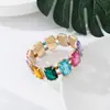 Pulseira Assimétrica Geométrica Colorida em Resina com Pedras Coloridas, Formato de Coração, Oval e Retangular, Estilo Europeu e Americano, Tendência, Cores Aleatórias