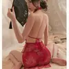 Lingerie sexy sexy renda cheongsam vazado perspectiva tentação fenda uniforme tentação conjunto de pijama