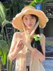 Chapéu para Mulheres Primavera e Verão Novo Estilo Chapéu de Palha Francês Versátil Borda de Renda Chapéu de Proteção Solar Chapéu de Sol de Verão para Praia Seaside para Mulheres