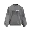 Sudadera con cuello redondo y estampado de letras retro americano, corte holgado para hombre, adecuada para primavera y otoño, peso pesado de 400G, acabado lavado desgastado