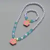 Joias Infantis Desenho Animado Flor Colorida Princesa Colar com Contas Conjunto de Pulseira Pingente de Coração Cartão Presente de Aniversário Atacado