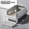 Bandeja para gatos de acero inoxidable semi-cerrada extragrande, inodoro para gatos con valla alta anti-salpicaduras, suministros para mascotas al por mayor