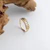 Anel de Aço Titânio Simples de Nicho Luxo Acessível Joias de Alto Padrão Atacado Aço Inoxidável Zircônia 18K Anel Totalmente Cravejado Ouro Rosa