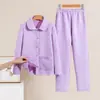 Conjunto de Cárdigan de Punto Acolchado Grueso de Capa de Aire Cálido para el Hogar, de Botones Sencillos, con Solapa y Bolsillo, y Pantalón Recto