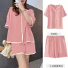 Pijama feminino verão novo estilo coreano doce manga curta curto falso cardigã casual pulôver roupa de casa