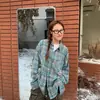 Camisa xadrez retrô americana para homens com bolso de órgão vintage vintage estilo preguiçoso camisa de manga comprida
