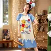 Camisola Feminina de Verão Fina de Manga Curta Novo Estilo Popular Online Pijama Cartoon Fofo Vestido Feminino Solto Roupa para Casa