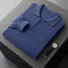 Novo suéter de caxemira outono e inverno para homens, camiseta de gola polo, suéter de moda tricotado 100% lã pura de manga longa
