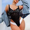 Lencería sexy de malla hueca europea y americana, body uniforme de mujer con tirantes cortos de jacquard