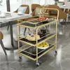 Carro móvil estilo nórdico, carrito de almacenamiento de alta gama, carrito de bebidas para hotel, carrito de comedor de hierro forjado multicapa dorado, carrito de entrega de alimentos para restaurante