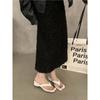 Chanclas Negras de Tacón Grueso para Mujer, Calzado de Exterior, Nuevos Sandalias de Tira de Dedo Estilo Verano 2026, Zapatos de Dedos Separados, Sandalias