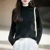 Suéter de punto fino sin costuras de lana y lana de yak de cuello medio alto para mujer, perfecto como capa base cálida para otoño e invierno
