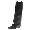 Botas Melard de estilo retro para otoño, de punta, hasta la rodilla, con pliegues y corte de bota acampanado, botas de tacón de plataforma para mujer, estilizan y son a la moda