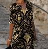 Vestido Casual de Camisa de Longitud Media con Estampado Retro Sexy de Cuello en V, Nuevo Estilo Europeo y Americano, Primavera/Verano 2026 para Mujeres de Mediana Edad y Mayores