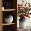 Vaso de Cerâmica Retrô Nostálgico, Recipiente de Flores Novo Estilo Chinês de Luxo Leve, Jarra de Cerâmica Grossa Fosca Preto e Branco, Ornamento de Decoração para Bancada de Casa