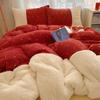Conjunto de Quatro Peças de Veludo Leite Cashmere Espessado Quente Costurado Estilo Mesmo da Xiaohongshu Conjunto de Três Peças de Veludo Coral Espessado