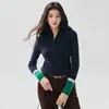 Suéter de malha de cashmere com zíper parcial e gola alta para mulheres, outono/inverno, corte justo, design color-block, suéter moderno, camada base