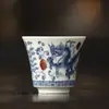 Taza Maestro Azul y Blanco Bajo Esmalte Taza Individual Taza de Té Pequeña Arcilla Antigua Taza de Mano que Atrae la Fortuna Taza de Té Personal para el Hogar