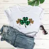 Nuevo Estilo Comercio Exterior Europeo y Americano Tops para Mujer, Comercio Exterior Estampado de Leopardo Estampado de Trébol Camiseta Holgada de Manga Corta