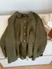 ¡Artículo más vendido! Camisa de lino mezclado verde militar con cuello y botones, nuevo estilo de otoño, camisa casual versátil para ir al trabajo