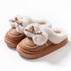 Pantufas de Algodão Impermeáveis com Laço Fofo para Mulheres no Outono e Inverno Pantufas Peludas para Casais Pantufas de Algodão Quentes com Forro de Fleece e Solado Espessado